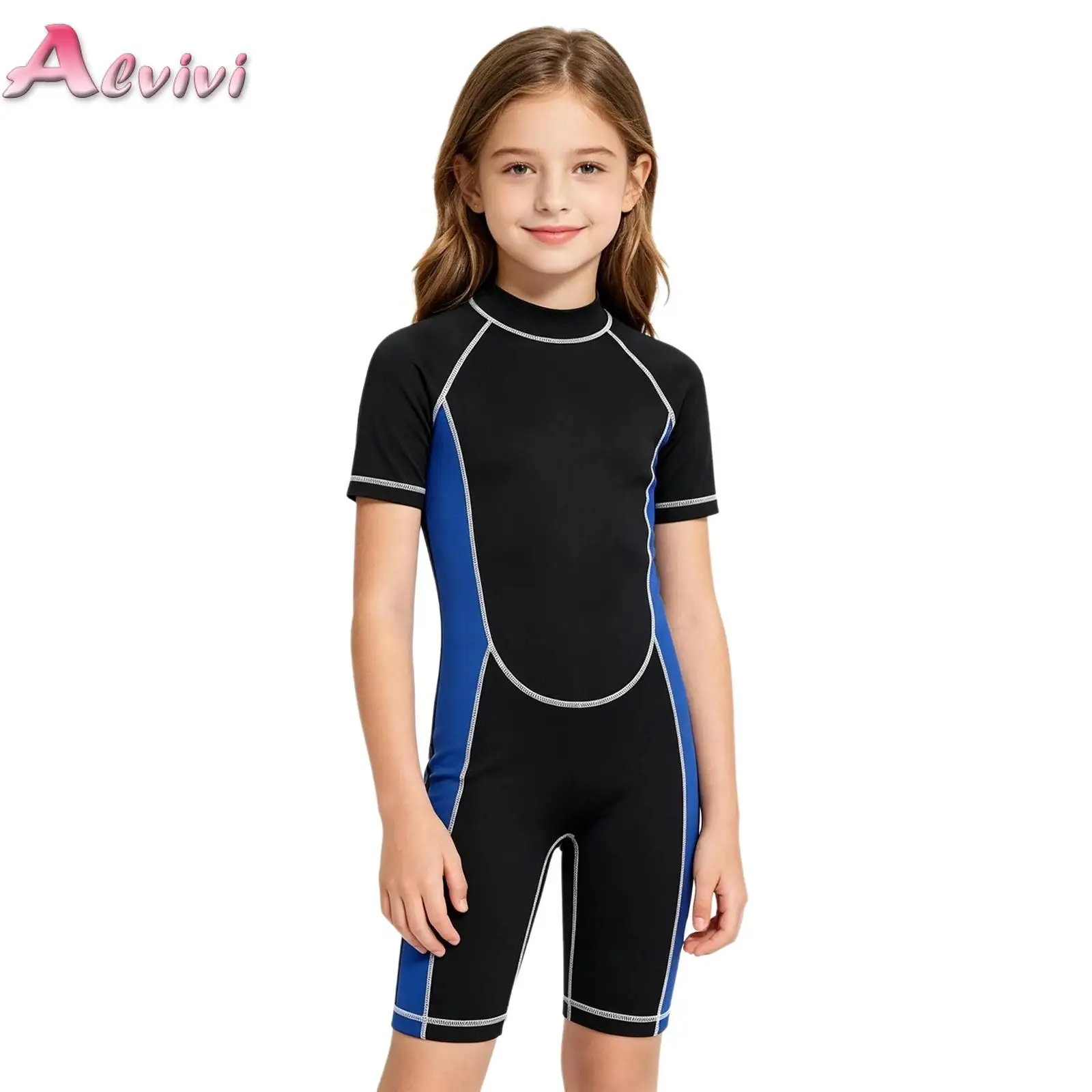 Kids Girls Color Block Wetsuit Mock Neck Short Sleeve Back Zipper Thigh Length Jumpsuit for Snorkeling Surfing Paddleboarding
Kids Girls Color Block Wetsuit Mock Neck Short Sleeve Back Zipper Thigh Length Jumpsuit for Snorkeling Surfing Paddleboarding