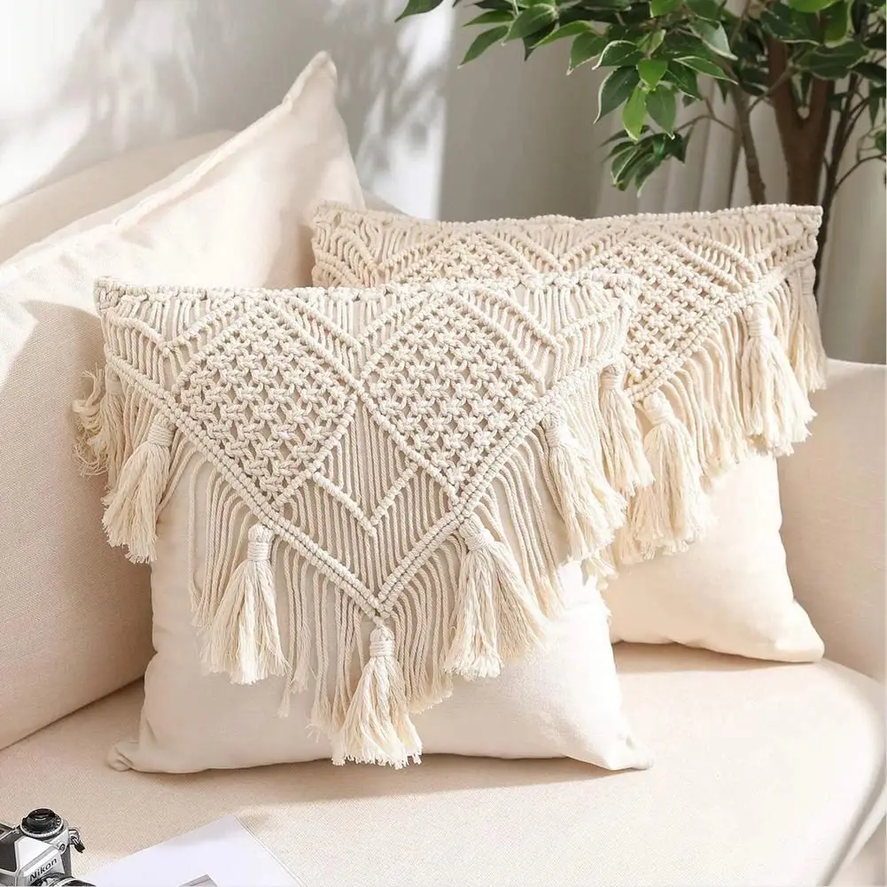 Bohemian Macrame Pillow Cover with Tassels | Handmade Knitted Boho Cushion Cover for Sofa Bedroom Decor | 18x18 Inch
Bohemian Macrame Pillow Cover with Tassels | Handmade Knitted Boho Cushion Cover for Sofa Bedroom Decor | 18x18 Inch