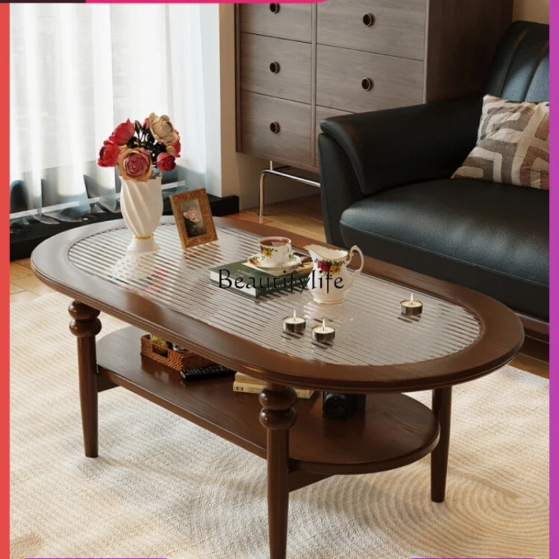American retro solid wood coffee table living room household small apartment French glass round coffee table
American retro solid wood coffee table living room household small apartment French glass round coffee table