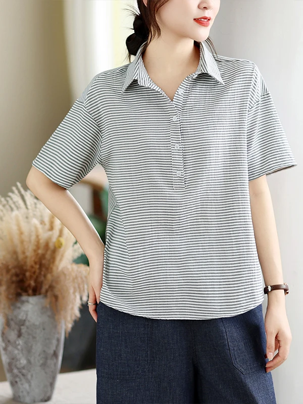 Elegant Cotton Shirt Women's Loose Fit Striped Simple Artistic New Brand Summer Top Fashionable Casual Business Style
Elegant Cotton Shirt Women's Loose Fit Striped Simple Artistic New Brand Summer Top Fashionable Casual Business Style