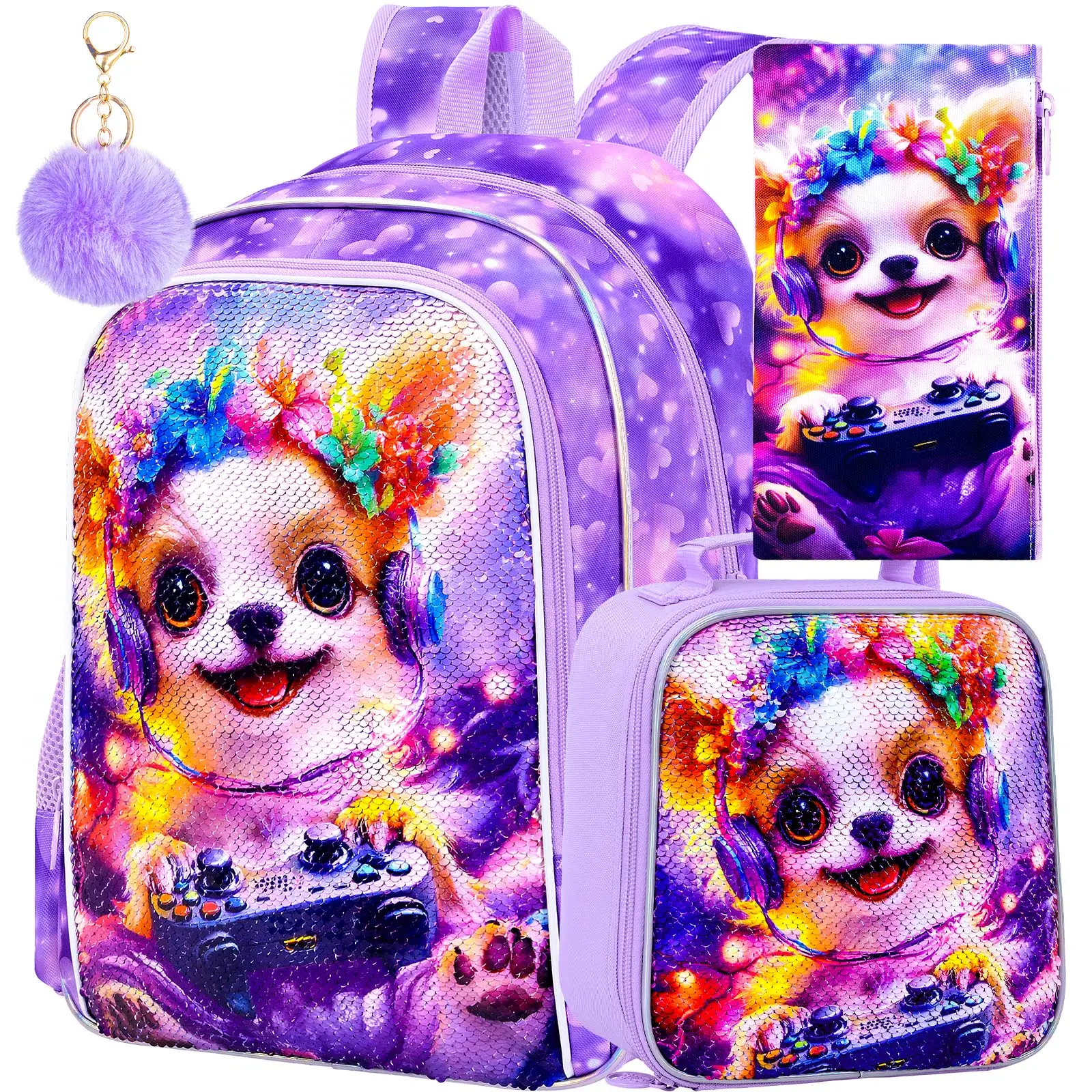 Набор из 3 предметов: детский рюкзак для девочек с собачкой, 16 дюймов, с блестками, школьный ранец с ланч-боксом и пеналом для дошкольников и младших школьников
Набор из 3 предметов: детский рюкзак для девочек с собачкой, 16 дюймов, с блестками, школьный ранец с ланч-боксом и пеналом для дошкольников и младших школьников