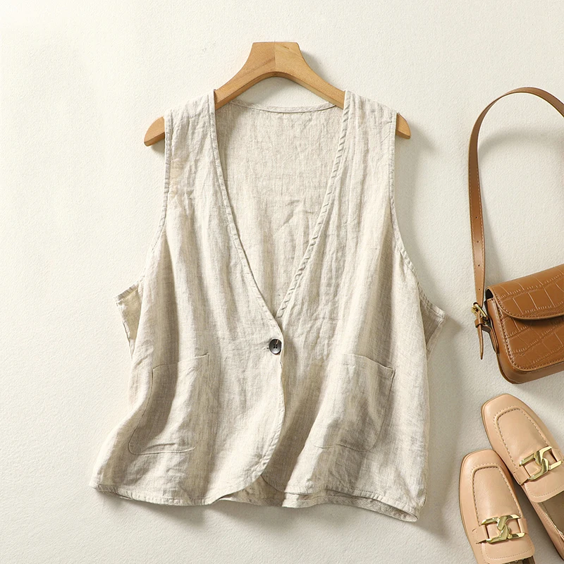 Summer Women Vest Casual Loose V-neck Pockets Patchwork Sleeveless Tops Cotton Linen Literary Solid Color Versatile Waistcoats
Summer Women Vest Casual Loose V-neck Pockets Patchwork Sleeveless Tops Cotton Linen Literary Solid Color Versatile Waistcoats