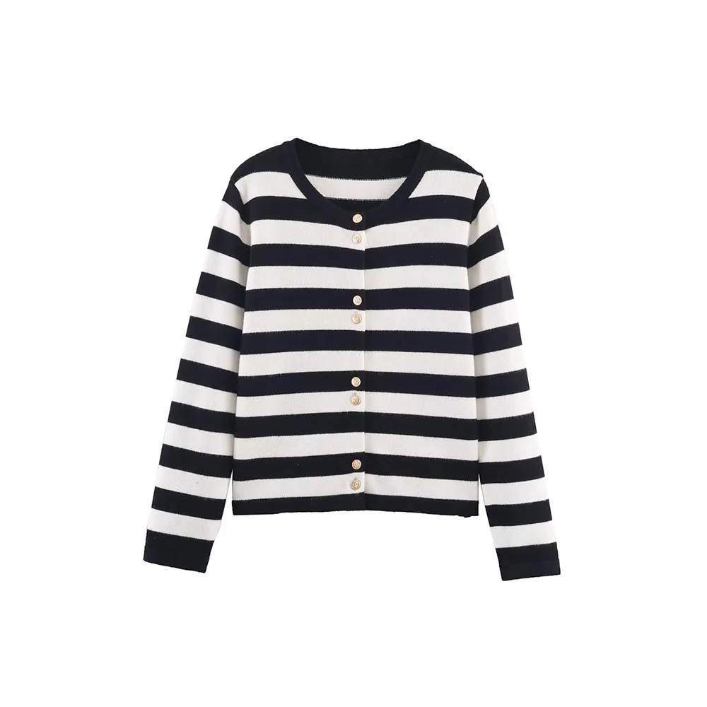 Осенняя новая женская мода, универсальный дизайн, повседневная вязаная куртка в полоску
Осенняя новая женская мода, универсальный дизайн, повседневная вязаная куртка в полоску