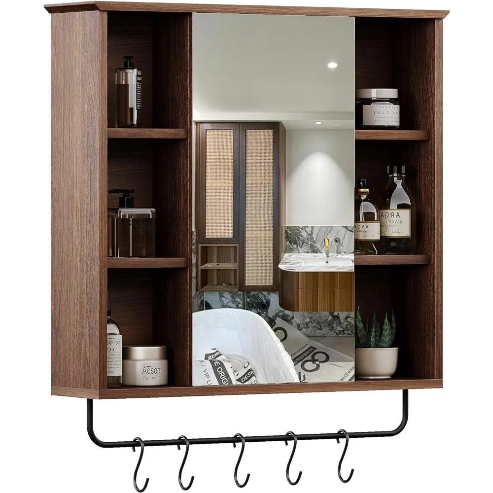 Medicine Cabinet with Mirror, Wall Mounted Bathroom Storage Cabinet with Mirror Door, Removable Shelves and 6 Open Shelves
Medicine Cabinet with Mirror, Wall Mounted Bathroom Storage Cabinet with Mirror Door, Removable Shelves and 6 Open Shelves