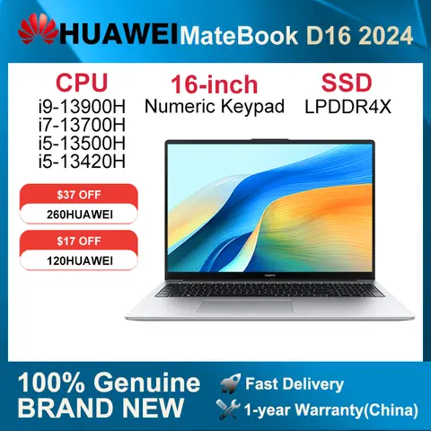 2024 HUAWEI MateBook D16 SE/D16 I9-13900H/I7-13700H/I5-13500H/I5-13420H 16GB 512GB/1TB 16-inch SSD LPDDR4X Numeric Keypad