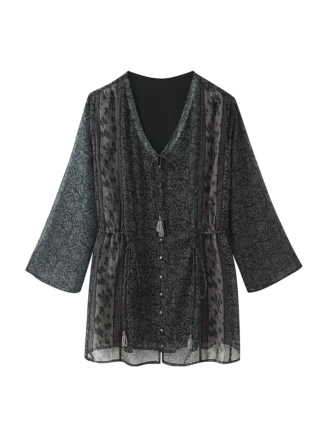 Богемное темно-зеленое платье с цветочным принтом для женщин, с длинными рукавами, V-образным вырезом, присборенной талией и бахромой, мини-платье
Богемное темно-зеленое платье с цветочным принтом для женщин, с длинными рукавами, V-образным вырезом, присборенной талией и бахромой, мини-платье