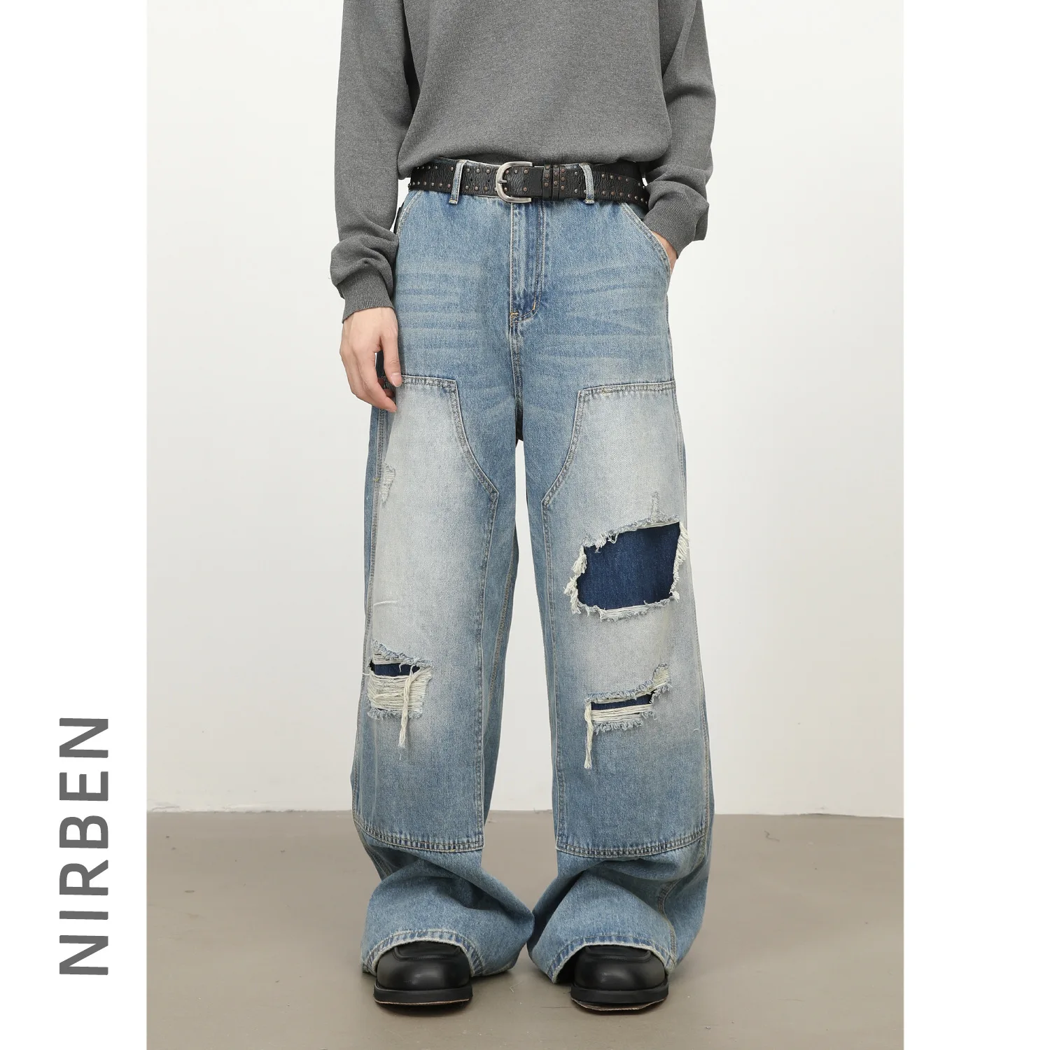 Men's Blue Splcied Casual Trendy Simple Basic Loose Wide Leg Straight Hole Patched Denim Trousers American Vintage Jeans Pants
Men's Blue Splcied Casual Trendy Simple Basic Loose Wide Leg Straight Hole Patched Denim Trousers American Vintage Jeans Pants