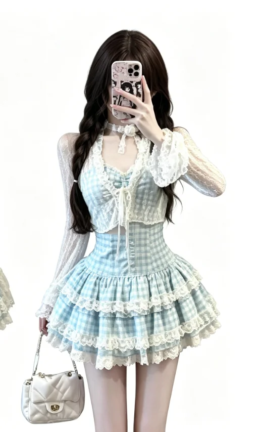 Japanese Sweet Lolita Vintage 2 Piece Set Women Lace Bow Puff Sleeve Halter Neck High Waist Cake Dress Kawaii Fashion Clothes
Japanese Sweet Lolita Vintage 2 Piece Set Women Lace Bow Puff Sleeve Halter Neck High Waist Cake Dress Kawaii Fashion Clothes
