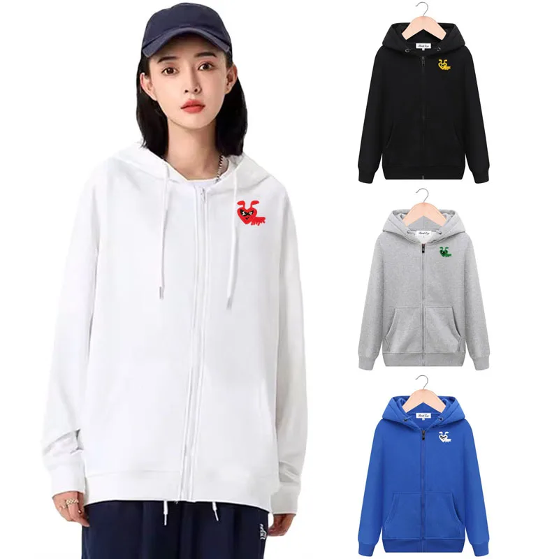 Men Women Fleece Zipper Hoodie Cartoon Heart Embroidery With Colorful Print Cotton Pocket Long Sleeved Autumn Winter Hoodie
Men Women Fleece Zipper Hoodie Cartoon Heart Embroidery With Colorful Print Cotton Pocket Long Sleeved Autumn Winter Hoodie