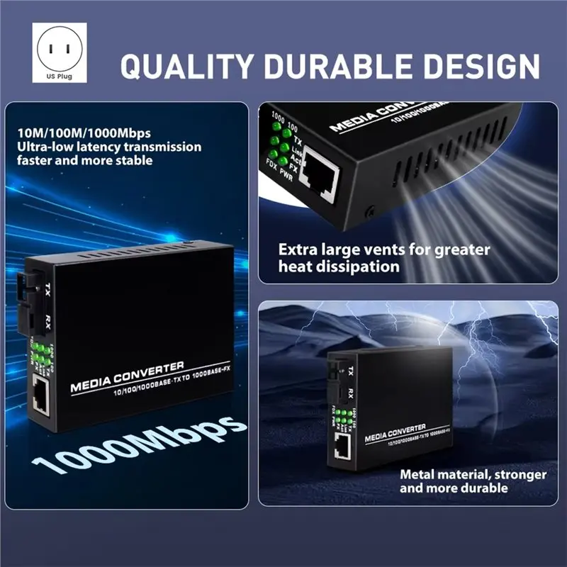 A37T-SFP+ Fiber Media Converter SC Single Mode Bidi To 100/1000M RJ45 Ethernet Transceiver Converter A Pair Gigabit US Plug
A37T-SFP+ Fiber Media Converter SC Single Mode Bidi To 100/1000M RJ45 Ethernet Transceiver Converter A Pair Gigabit US Plug