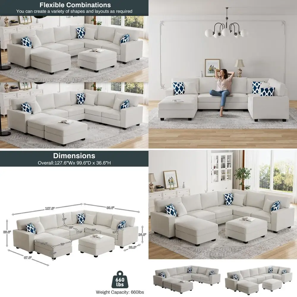 Кремовый секционный диван-трансформер с оттоманкой для гостиной
Кремовый секционный диван-трансформер с оттоманкой для гостиной