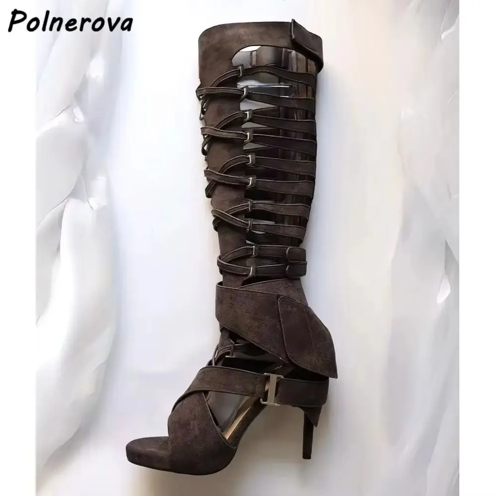 Hollow Cross Tied Summer Boots High Heels Round Peep Toe Solid Shoes Knee High Sandals Boots Gray White Sandals Shoes
Hollow Cross Tied Summer Boots High Heels Round Peep Toe Solid Shoes Knee High Sandals Boots Gray White Sandals Shoes