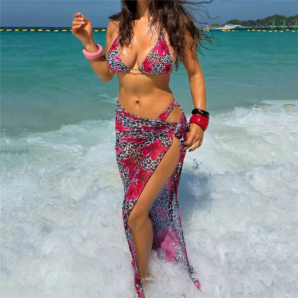 Holiday Flower Leopard Print Swimwear Halter String Triangle Bikinis Sets 3 Pieces Cover Up Micro Thong Sexy Swimsuit Woman 2026
Holiday Flower Leopard Print Swimwear Halter String Triangle Bikinis Sets 3 Pieces Cover Up Micro Thong Sexy Swimsuit Woman 2026