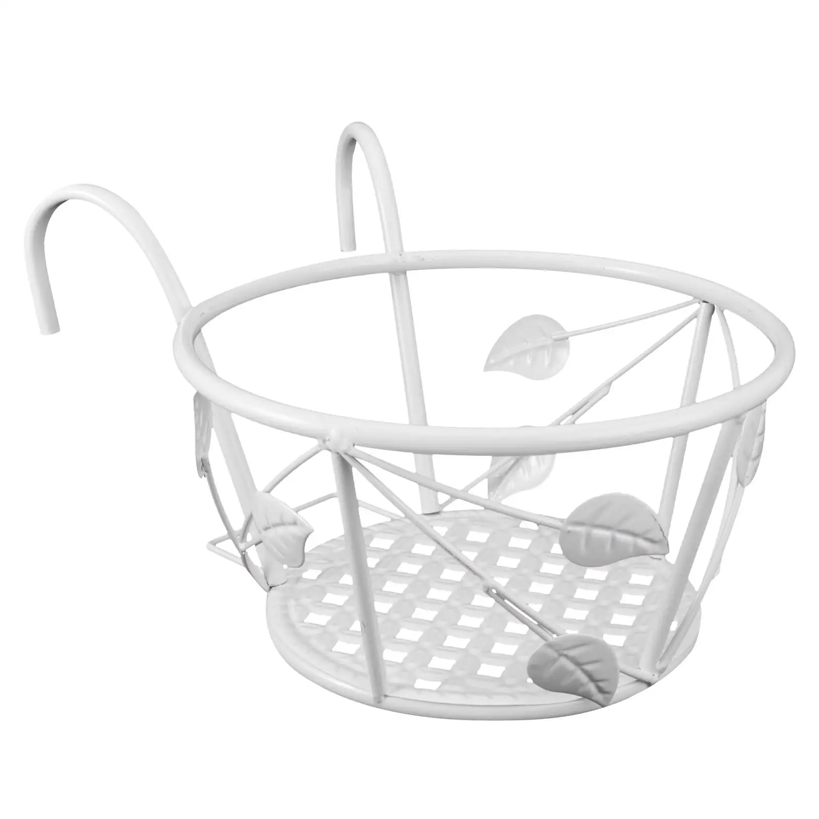 Hanging Flowerpot Shelf Iron Rack for Balcony Railing White Leaf Design Plants Stand Storage Solution
Hanging Flowerpot Shelf Iron Rack for Balcony Railing White Leaf Design Plants Stand Storage Solution