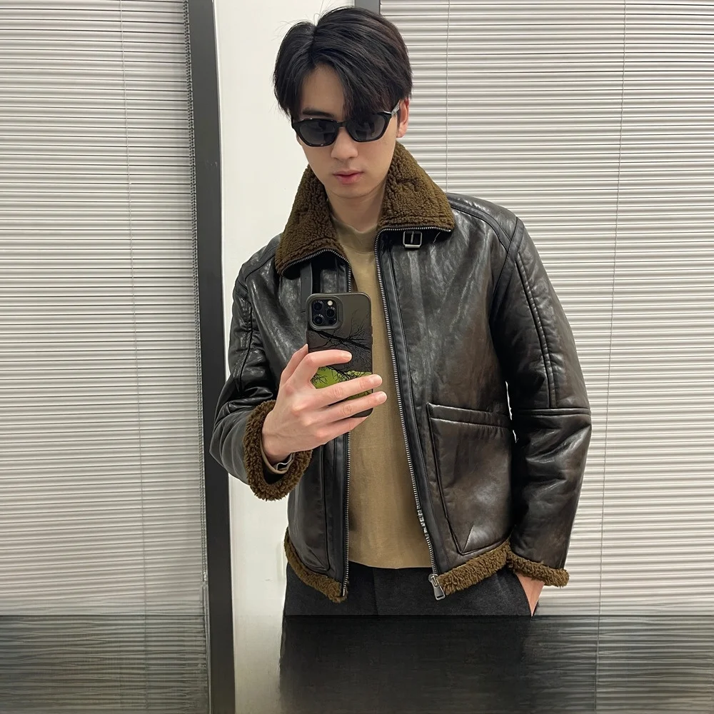 Heavyweight Oil Surface Waed Leather Lamb Fur Lined B3 Pilot Jaet Autumn Winter Men's Thiened Outerwear Coat
Heavyweight Oil Surface Waed Leather Lamb Fur Lined B3 Pilot Jaet Autumn Winter Men's Thiened Outerwear Coat