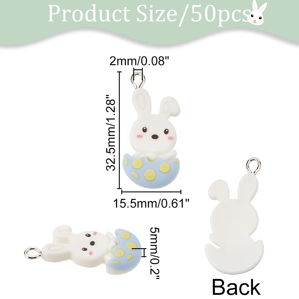 50Pcs Easter Theme Opaque Resin Pendants with Platinum Tone Iron Loops Rabbit Charm with Eggshell White 32.5x15.5x5mm Hole: 2mm
50Pcs Easter Theme Opaque Resin Pendants with Platinum Tone Iron Loops Rabbit Charm with Eggshell White 32.5x15.5x5mm Hole: 2mm