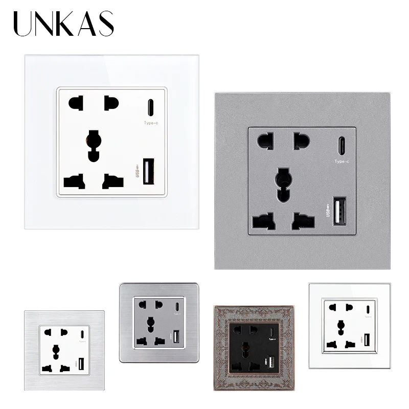 UNKAS Type-C USB Port Socket 3100mA Smart Quick Charge Glass Plastic Aluminum Stainless Steel Panel Universal 5 Hole Pin Outlet
UNKAS Type-C USB Port Socket 3100mA Smart Quick Charge Glass Plastic Aluminum Stainless Steel Panel Universal 5 Hole Pin Outlet