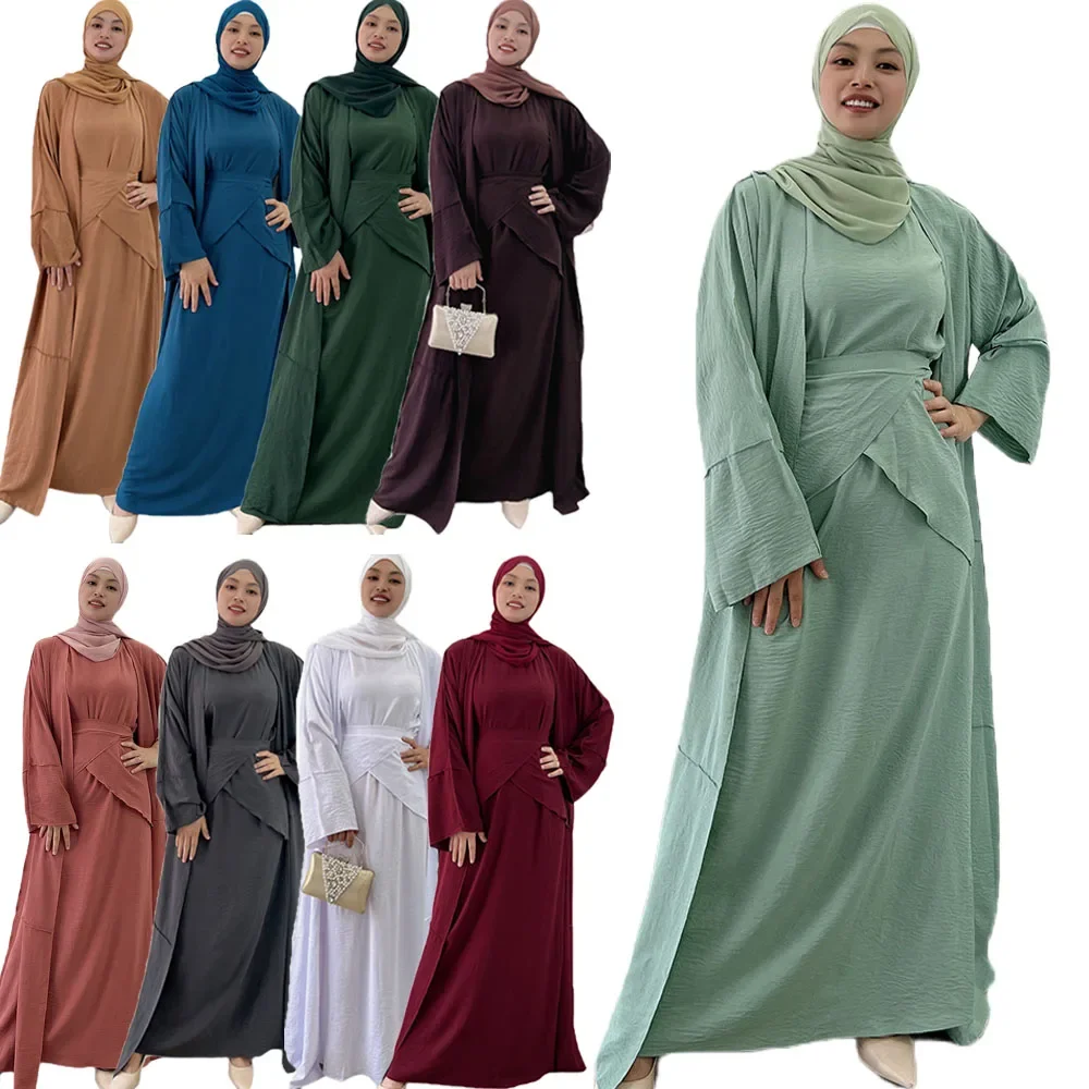 3 Piece Suit Crepe Matching Muslim Sets Open Abayas for Women Dubai Turkey Open Abaya Set Inner Dress with Wrap Islam Clothing
3 Piece Suit Crepe Matching Muslim Sets Open Abayas for Women Dubai Turkey Open Abaya Set Inner Dress with Wrap Islam Clothing