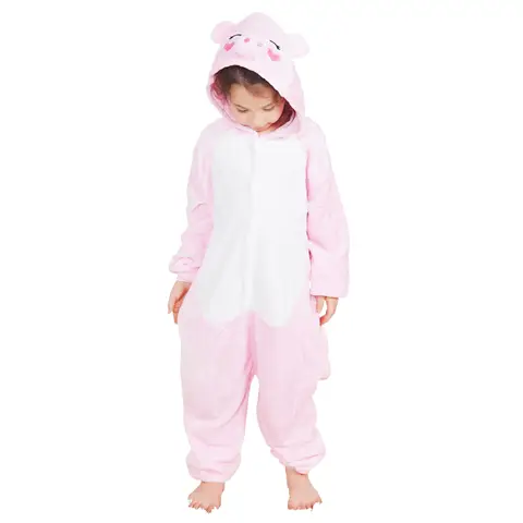 Kids Autumn Winter Pink Pig Flannel Pajamas Children Sleepwear Kigurumi Onesies Boys Girls Blanket Sleepers Halloween Costumes