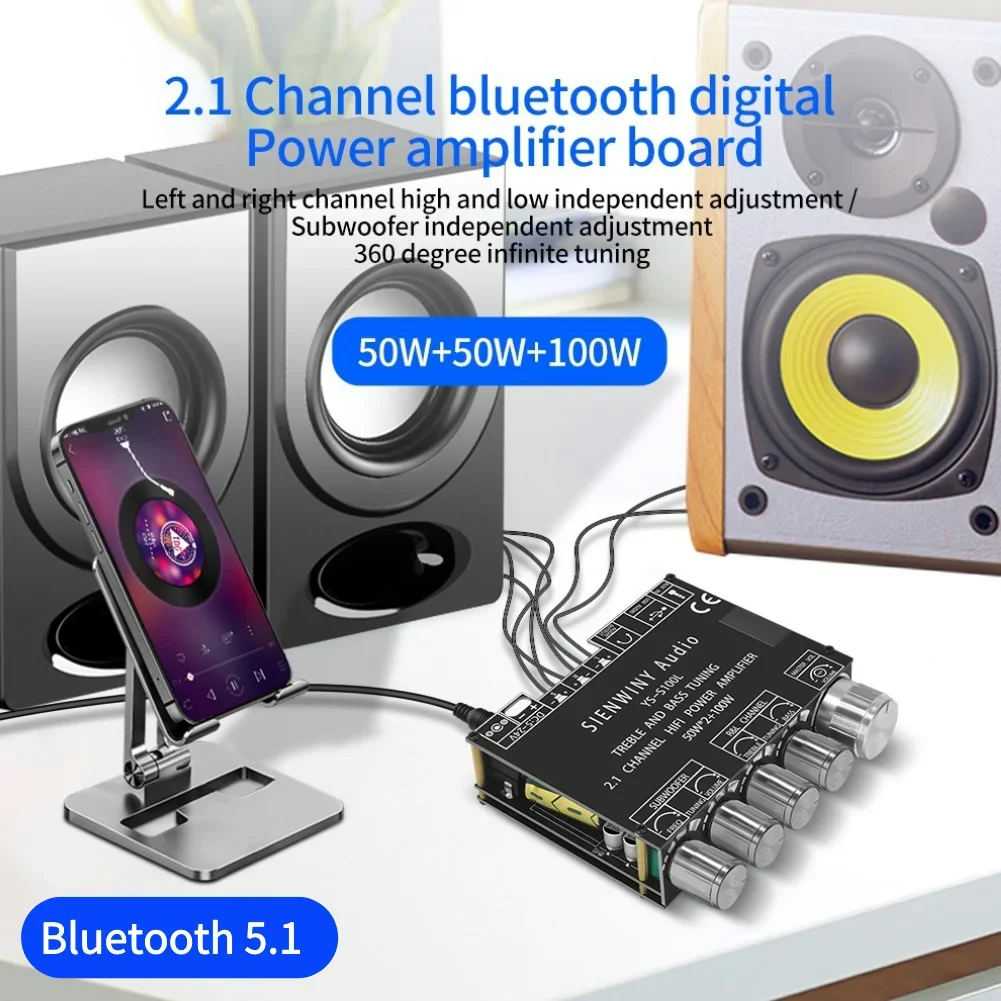 Плата усилителя мощности 2.1 с 3 каналами и Bluetooth 5.1, 50Вт*2+100Вт, для домашнего аудио, управление через приложение для телефона
Плата усилителя мощности 2.1 с 3 каналами и Bluetooth 5.1, 50Вт*2+100Вт, для домашнего аудио, управление через приложение для телефона