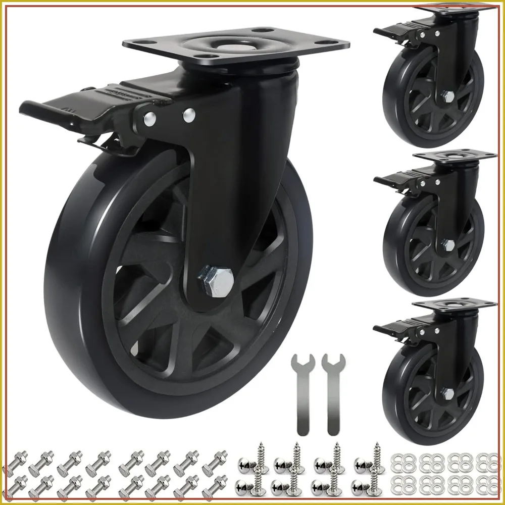 6 Inch Caster Wheels 3000lbs, Heavy Duty Casters Set of 4 with Brake, No Noise Polyurethane Swivel Caster Wheels for Cart, Furniture, Workbench
6 Inch Caster Wheels 3000lbs, Heavy Duty Casters Set of 4 with Brake, No Noise Polyurethane Swivel Caster Wheels for Cart, Furniture, Workbench