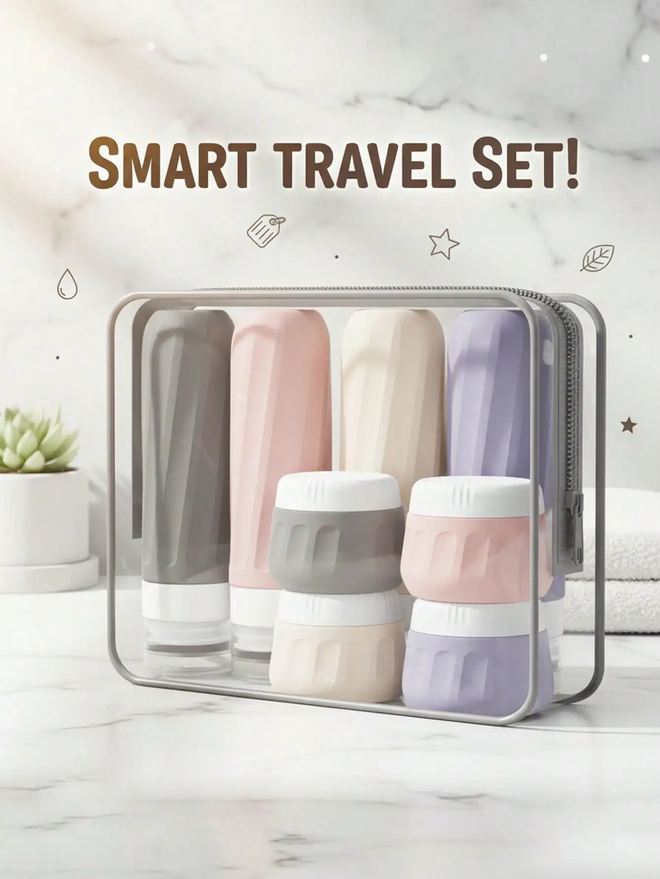 TSA 8-Pack 3oz Travel Bottle Set With Clear Bag. Leak-Proof Silicone, Reusable. For Lotion, Shampoo, Cream. Great Gift For Her.
TSA 8-Pack 3oz Travel Bottle Set With Clear Bag. Leak-Proof Silicone, Reusable. For Lotion, Shampoo, Cream. Great Gift For Her.