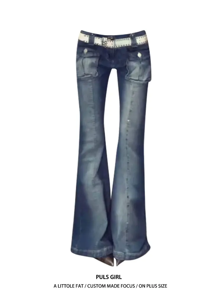 Low Waist Distressed Denim Flared Pants Women's American Style Fashion plus Size Jeans with Rivet 3D Pocket Casual Trousers
Low Waist Distressed Denim Flared Pants Women's American Style Fashion plus Size Jeans with Rivet 3D Pocket Casual Trousers