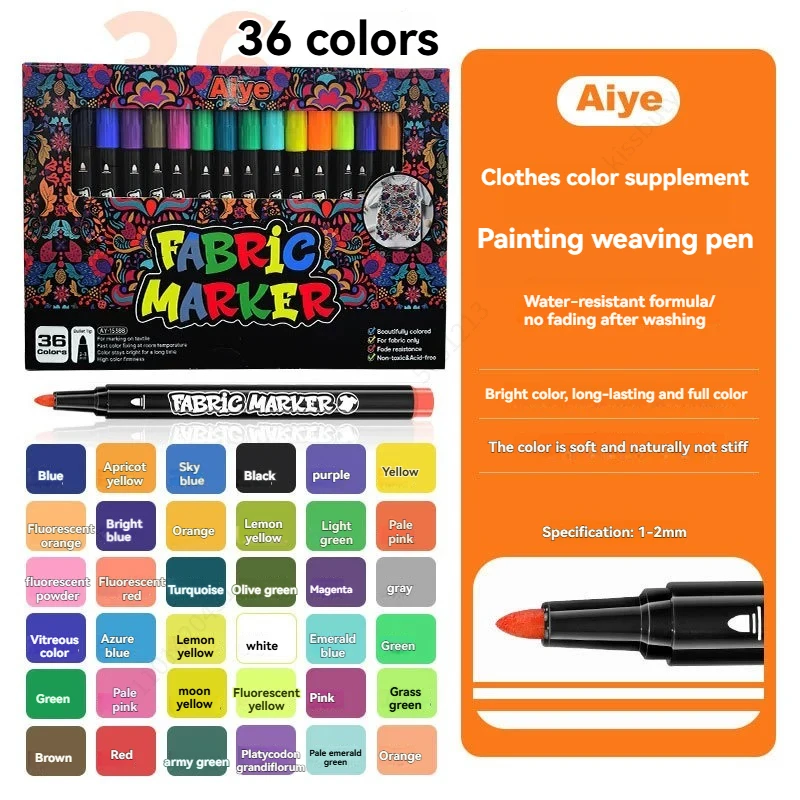 36Pcs Color Fabric Marker Pen Waterproof Non-fading Permanent Paint Pens for DIY T-Shirt Shoes Graffiti Drawing Art Stationery
36Pcs Color Fabric Marker Pen Waterproof Non-fading Permanent Paint Pens for DIY T-Shirt Shoes Graffiti Drawing Art Stationery
