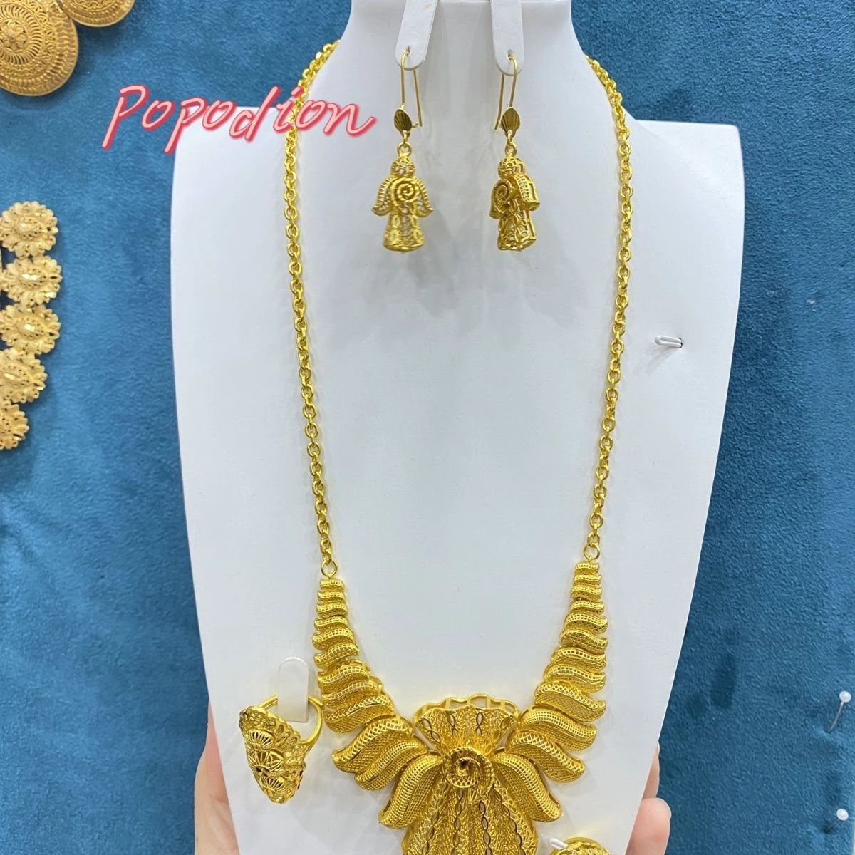 Popodion New Dubai 24K Gold Plated Jewelry Necklace Earrings Ring Bridal Wedding Jewelry YY10353
Popodion New Dubai 24K Gold Plated Jewelry Necklace Earrings Ring Bridal Wedding Jewelry YY10353