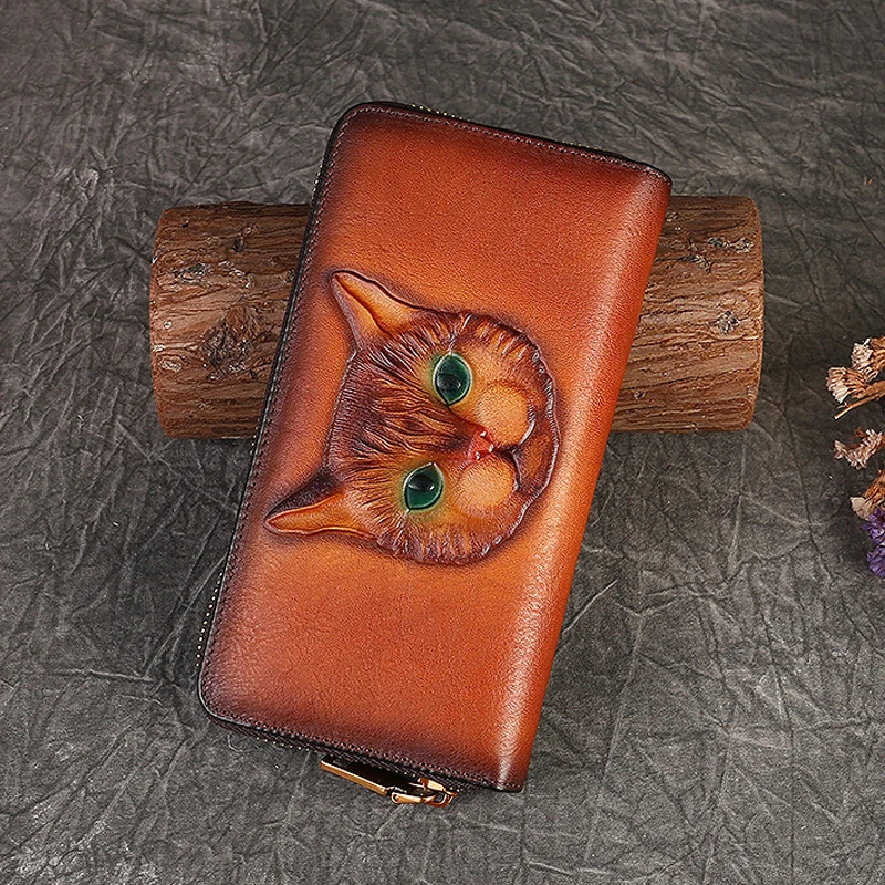 Genuine Leather Long Wallet for Women Purse ID/Credit Card Cash Holder Cat Pattern Retro Female Cowhide Money Purses Bag
Genuine Leather Long Wallet for Women Purse ID/Credit Card Cash Holder Cat Pattern Retro Female Cowhide Money Purses Bag