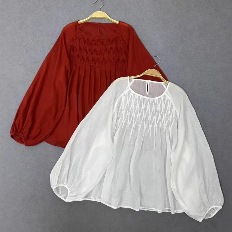 Johnature Summer New Japanese Korean Forest Retro Round Neck Pressed Pleats Versatile Loose Ramie Shirts Casual Thin Women Tops
Johnature Summer New Japanese Korean Forest Retro Round Neck Pressed Pleats Versatile Loose Ramie Shirts Casual Thin Women Tops