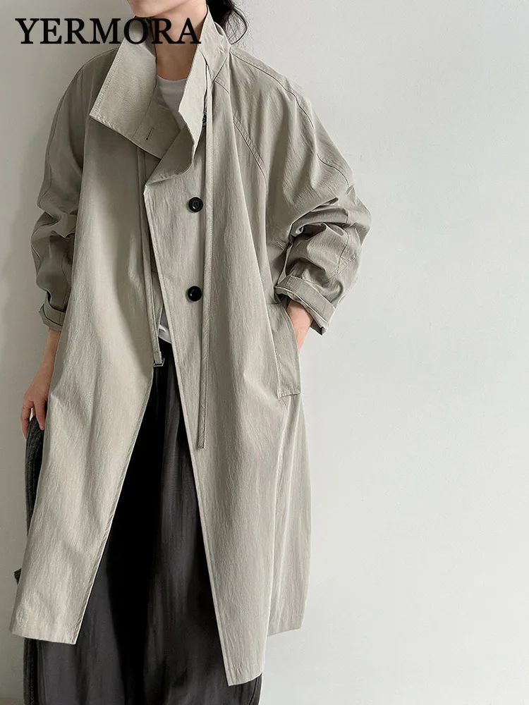 YERMORA Women Gray Button Belt Casual Trench For Women Lapel Long Sleeve Loose New Windbreaker Fashion Tide Spring Autumn 2025
YERMORA Women Gray Button Belt Casual Trench For Women Lapel Long Sleeve Loose New Windbreaker Fashion Tide Spring Autumn 2025