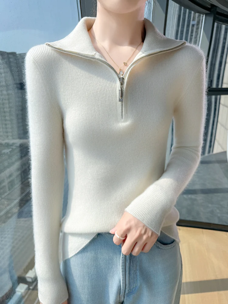 Commuting Pullover Knit Autumn Winter Sweater Women's Clothes 100% Merino Wool Sweater Half-Zip Collar Daily Slim Pullover Top 
Commuting Pullover Knit Autumn Winter Sweater Women's Clothes 100% Merino Wool Sweater Half-Zip Collar Daily Slim Pullover Top
