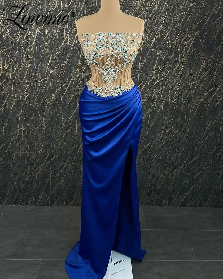 Royal Blue Evening Dress Mermaid Strapless Satin Birthday Party Dresses Gowns Beaded Formal Occasion Long Prom Dress Split Side
Royal Blue Evening Dress Mermaid Strapless Satin Birthday Party Dresses Gowns Beaded Formal Occasion Long Prom Dress Split Side