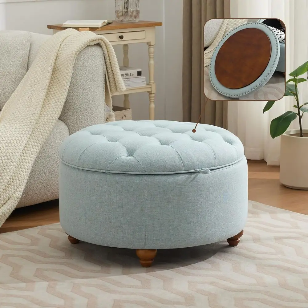 30 Inch Round Ottoman with Tray, Fabric Circle Coffee Table Storage, Light Blue Upholstered Storage Ottoman for Living Room and
30 Inch Round Ottoman with Tray, Fabric Circle Coffee Table Storage, Light Blue Upholstered Storage Ottoman for Living Room and