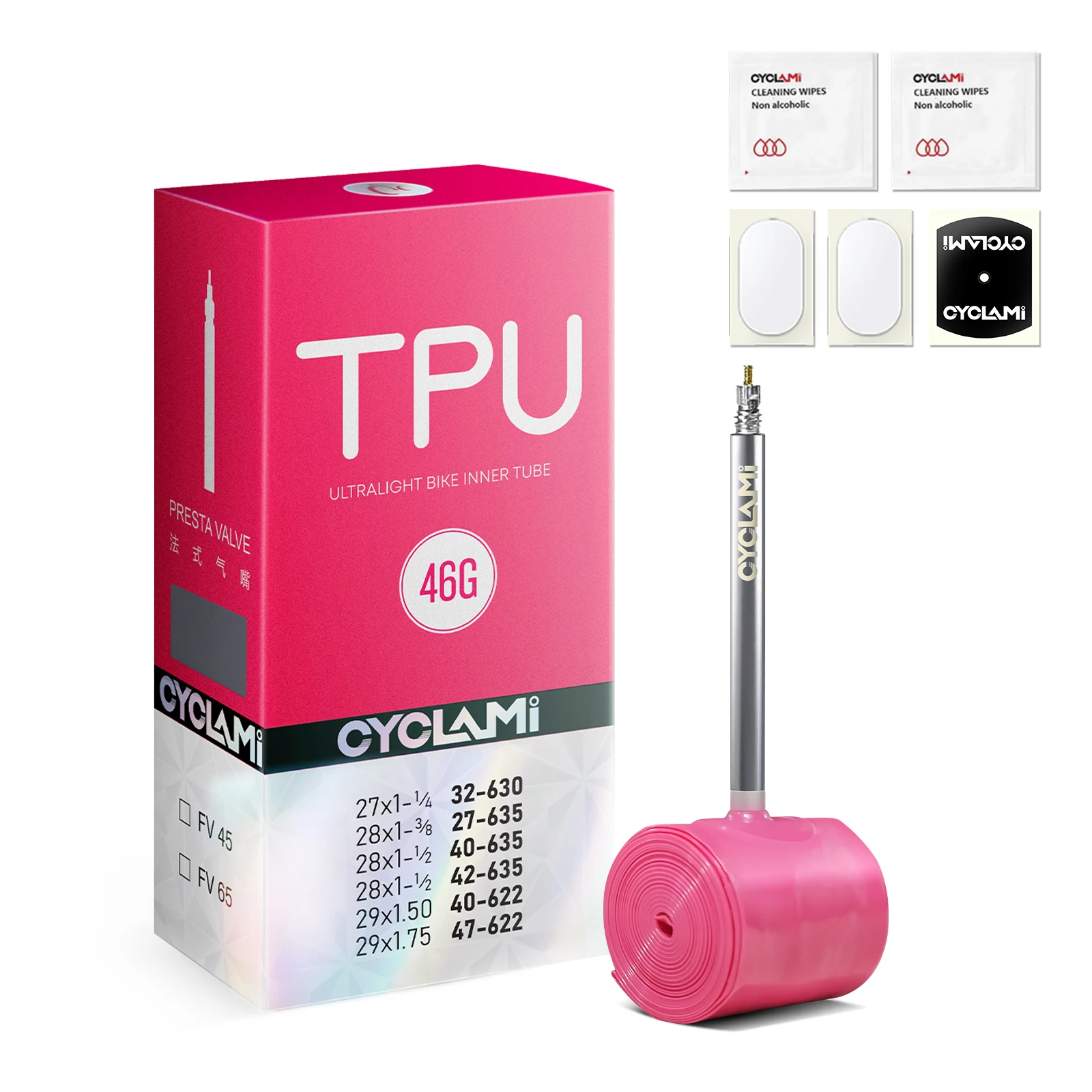 CYCLAMI Gravel Road Bike Inner Tube 700X32/47C TPU Material Tire 45mm 65mm Length French Valve Super Light
CYCLAMI Gravel Road Bike Inner Tube 700X32/47C TPU Material Tire 45mm 65mm Length French Valve Super Light