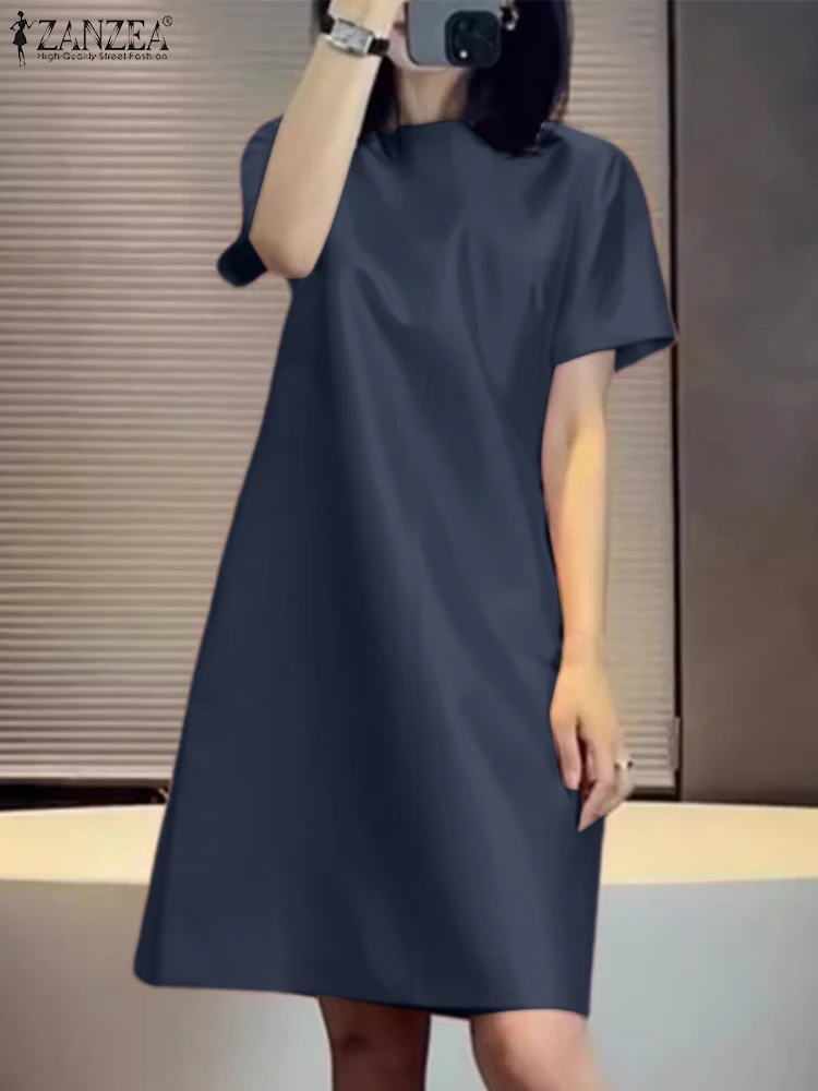 ZANZEA Elegant Casual Short Robe Glossy Solid Basic O Neck Satin Vestidos Korean Fashion Short Sleeve Women Knee-length Dress
ZANZEA Elegant Casual Short Robe Glossy Solid Basic O Neck Satin Vestidos Korean Fashion Short Sleeve Women Knee-length Dress
