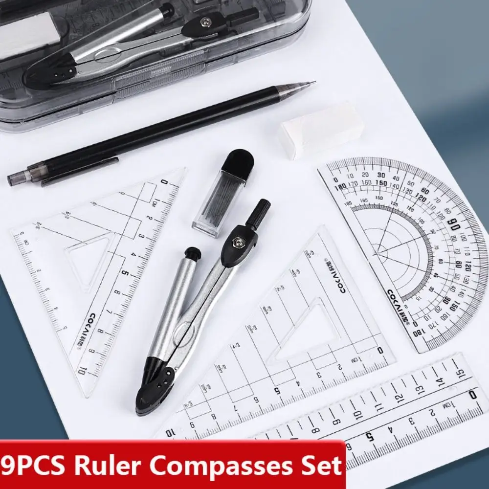8PCS/Set Plastic Ruler Compasses Set Mechanical Pencil Straight Ruler Protractor Eraser Set Square Measuring Ruler Students
8PCS/Set Plastic Ruler Compasses Set Mechanical Pencil Straight Ruler Protractor Eraser Set Square Measuring Ruler Students
