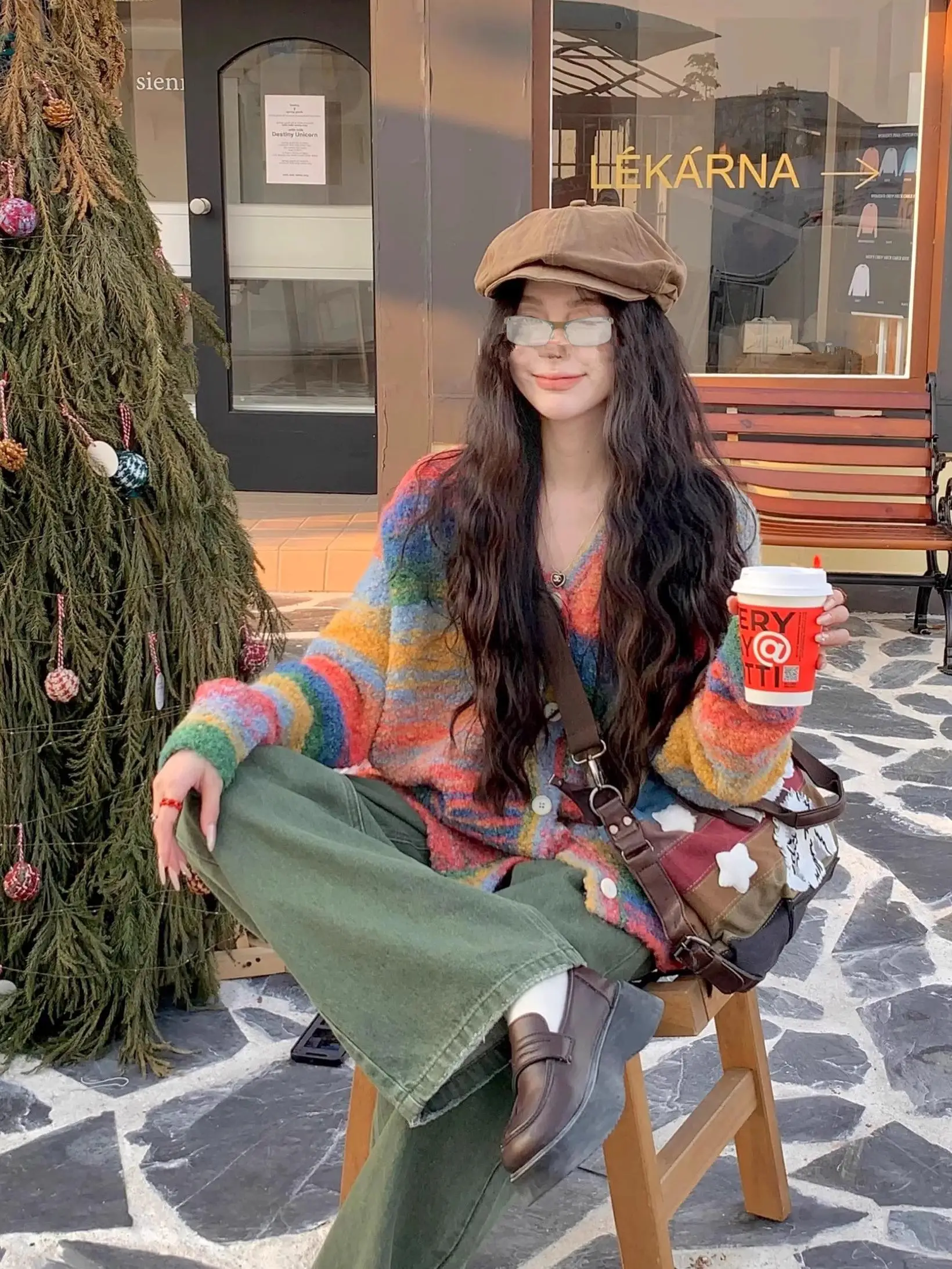 Soft V-Ne Knitted Sweater Coat Women's Autumn Winter Loose Casual Sle Rainbow Stripes Personali Anti-Aging Outerwear
Soft V-Ne Knitted Sweater Coat Women's Autumn Winter Loose Casual Sle Rainbow Stripes Personali Anti-Aging Outerwear