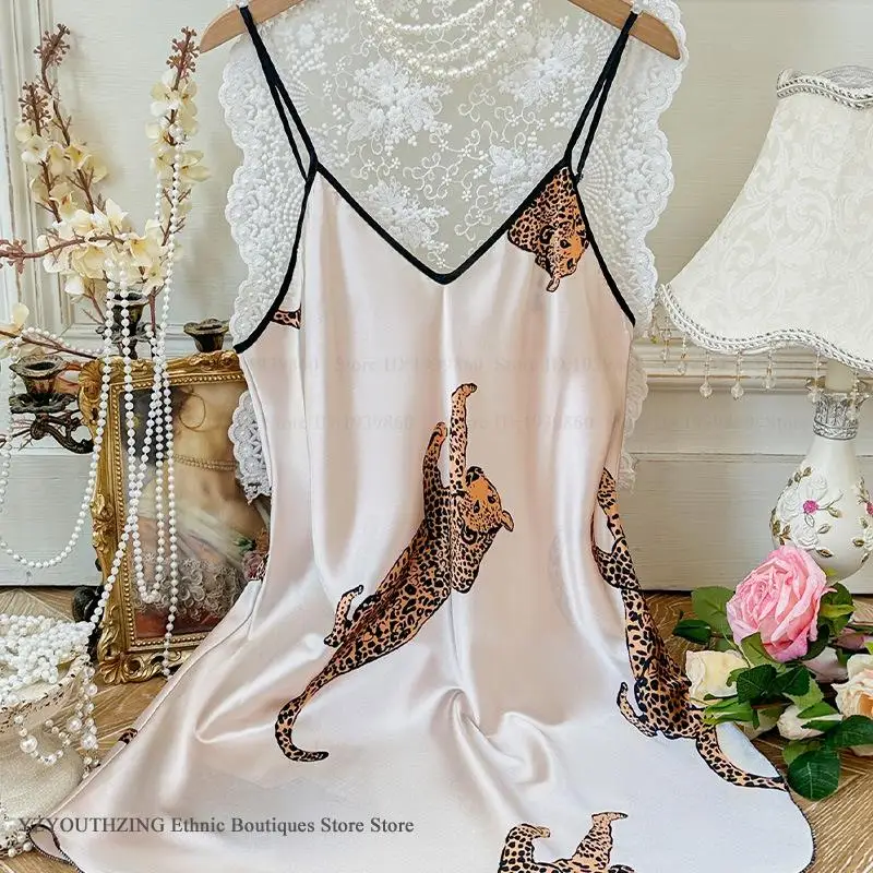 Female Suspender Nightgown Home Dressing Gown Sexy Print Leopard Nightdress Nighty Summer Ice Silk Sleepwear Intimate Lingerie
Female Suspender Nightgown Home Dressing Gown Sexy Print Leopard Nightdress Nighty Summer Ice Silk Sleepwear Intimate Lingerie