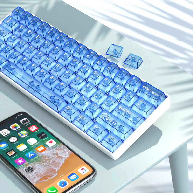Blue transparent PC keycap Mechanical keyboard Keycap PC material UV transfer cherry Original height 61 keys
Blue transparent PC keycap Mechanical keyboard Keycap PC material UV transfer cherry Original height 61 keys