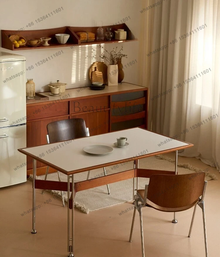 Nordic modern medieval cherry wood retro Bauhaus small apartment rock slab dining table six people table
Nordic modern medieval cherry wood retro Bauhaus small apartment rock slab dining table six people table