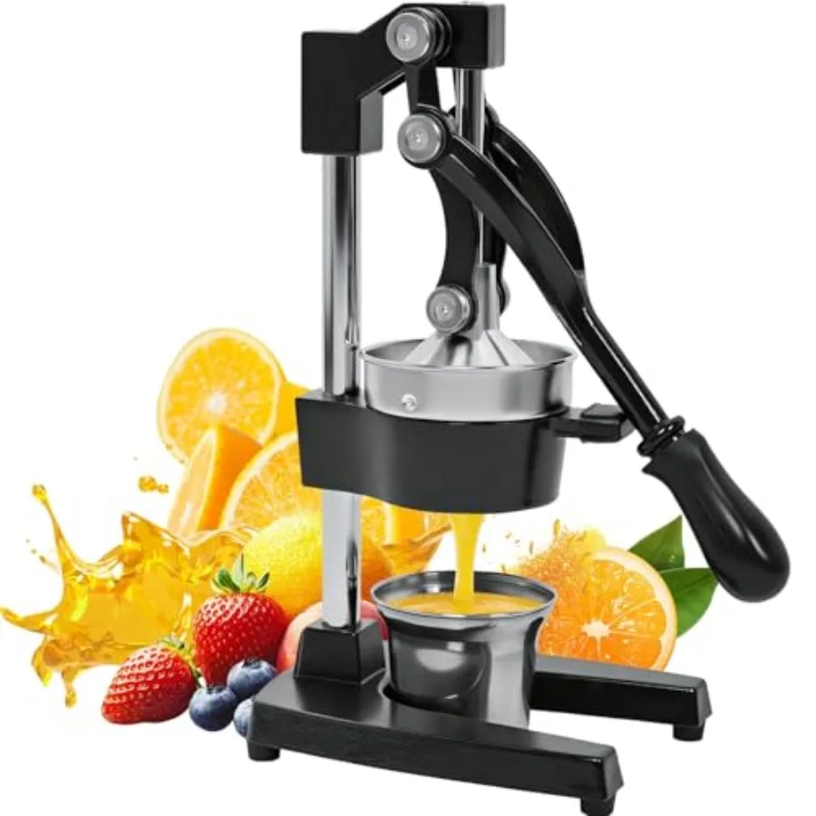Commercial citrus juicer for bars and kitchens: cast iron body, black finish, stainless steel cup, heavy-duty manual press, ext
Commercial citrus juicer for bars and kitchens: cast iron body, black finish, stainless steel cup, heavy-duty manual press, ext
