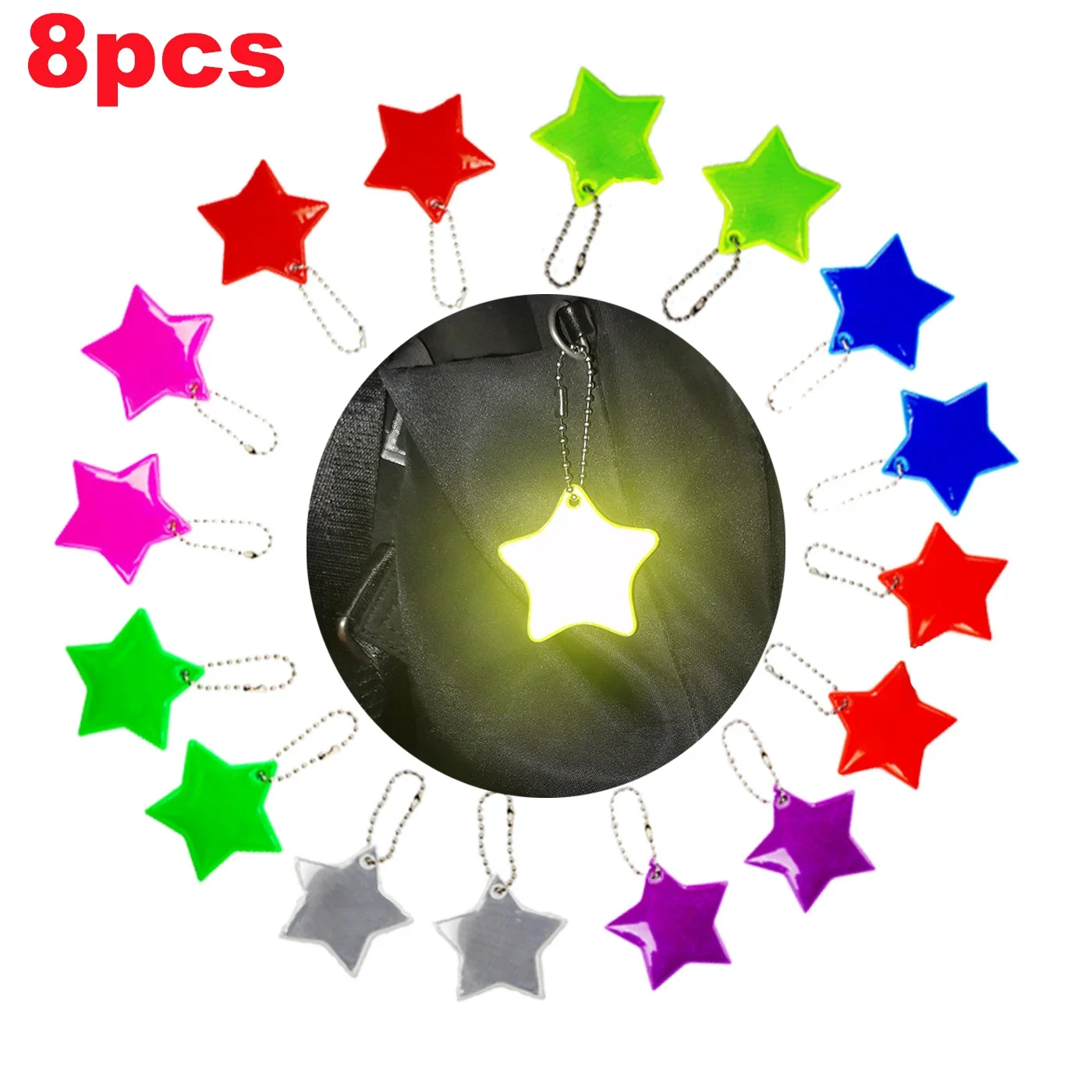 8PCs Stars Ahaped Stylish Reflective Keychain Pendant Waterproof Universal Child Safety Reflectors Keyrings Auto Accessories
8PCs Stars Ahaped Stylish Reflective Keychain Pendant Waterproof Universal Child Safety Reflectors Keyrings Auto Accessories