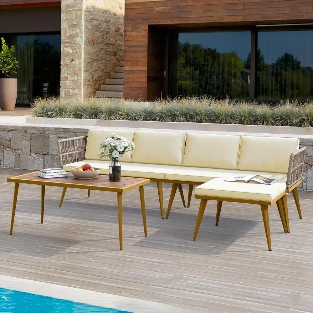 4 Pieces Patio Furniture Set, Outdoor Rattan Woven Conversation Sectional L-Shaped Sofa with 5 Seater ,Cushions and Side Table
4 Pieces Patio Furniture Set, Outdoor Rattan Woven Conversation Sectional L-Shaped Sofa with 5 Seater ,Cushions and Side Table