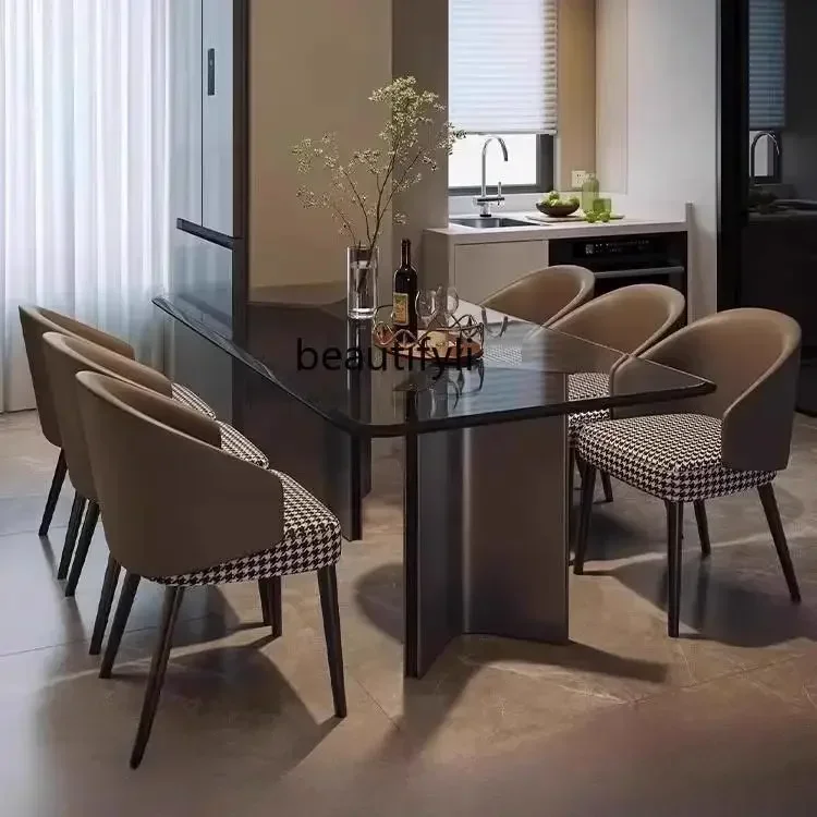 Tempered glass dining table suspended Italian household rectangular stainless steel dining table and chairs
Tempered glass dining table suspended Italian household rectangular stainless steel dining table and chairs