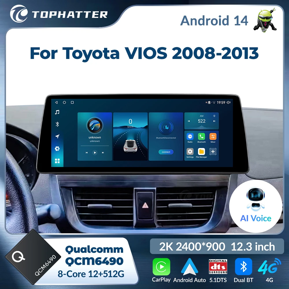 Tophatter Android For Toyota VIOS Yaris 2008-2013 Multimedia Qualcomm Stereo 12.3 2K Radio Screen 2400*900 Car Player Head Unit
Tophatter Android For Toyota VIOS Yaris 2008-2013 Multimedia Qualcomm Stereo 12.3 2K Radio Screen 2400*900 Car Player Head Unit