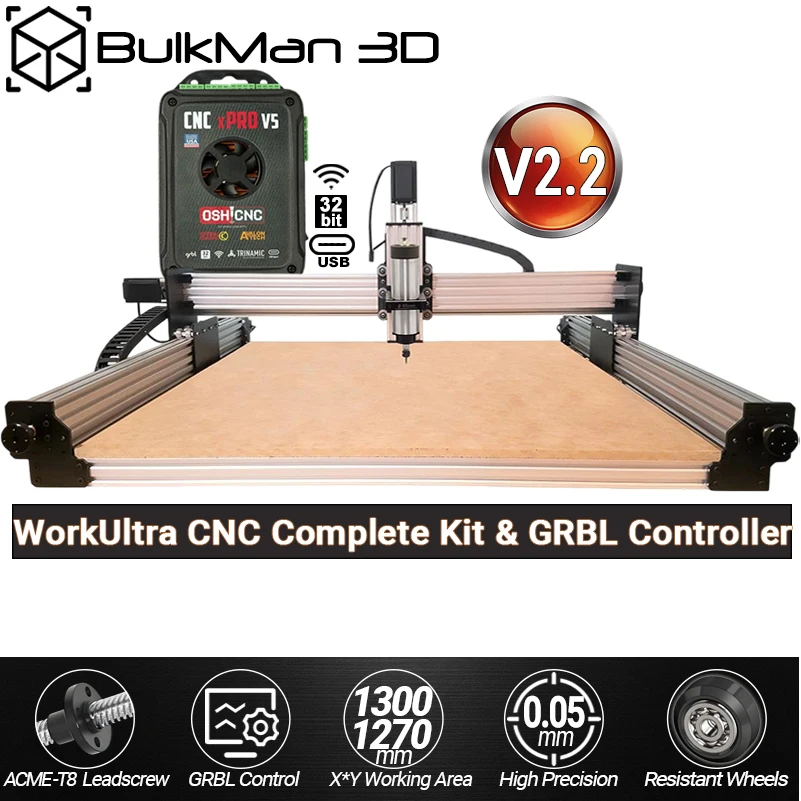 BulkMan3D WorkUltra V2.2 CNC 4-Axis Kit Tension System GRBL Controller 0.05mm Precision for Wood Metal Aluminum PCB Acylic Cut
BulkMan3D WorkUltra V2.2 CNC 4-Axis Kit Tension System GRBL Controller 0.05mm Precision for Wood Metal Aluminum PCB Acylic Cut