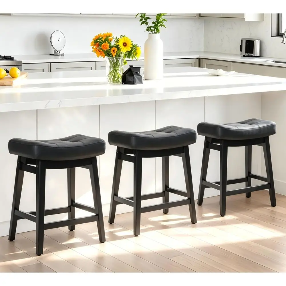 Set of 3 Black Upholstered Leather Counter Height Bar Stools with Solid Wood Legs
Set of 3 Black Upholstered Leather Counter Height Bar Stools with Solid Wood Legs