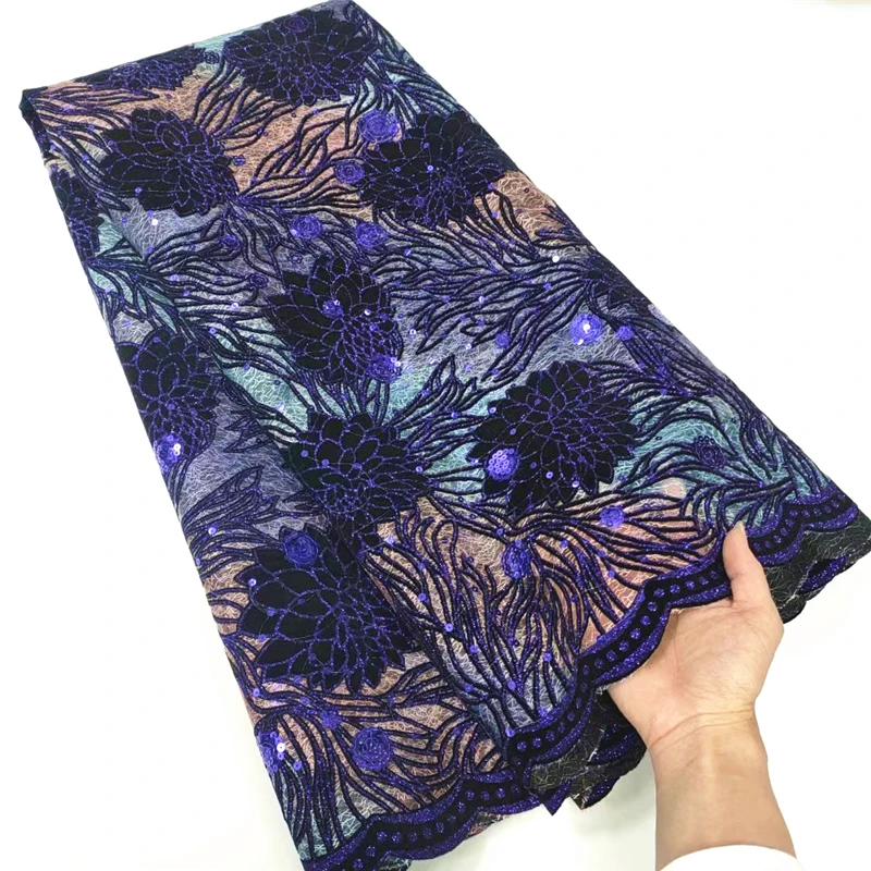 African Velvet Lace Fabric with Sequins, Nigerian Lace for Women Dress, 5Yards/Lot
African Velvet Lace Fabric with Sequins, Nigerian Lace for Women Dress, 5Yards/Lot